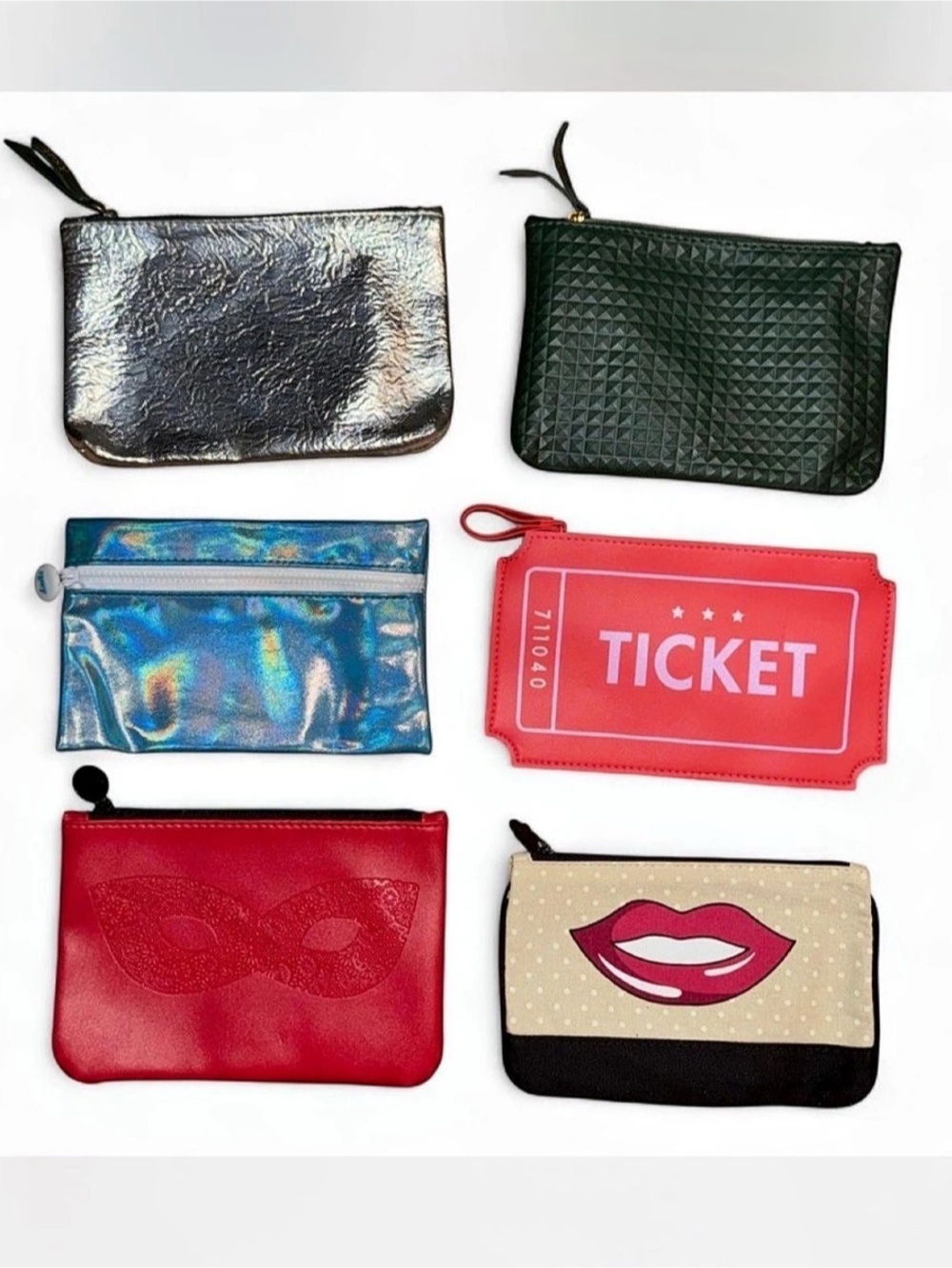 Ipsy Six-Piece Cosmetic Pouch Set Red & Black